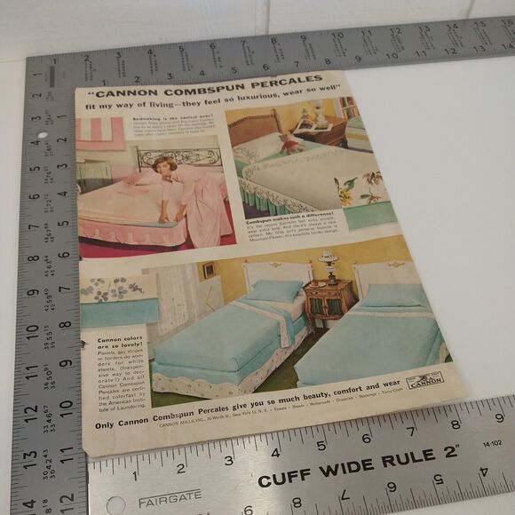 1958 Cannon Combspun Percale Bed Sheets Vtg Magazine Print Ad Pastel Retro Decor - Picture 8 of 8